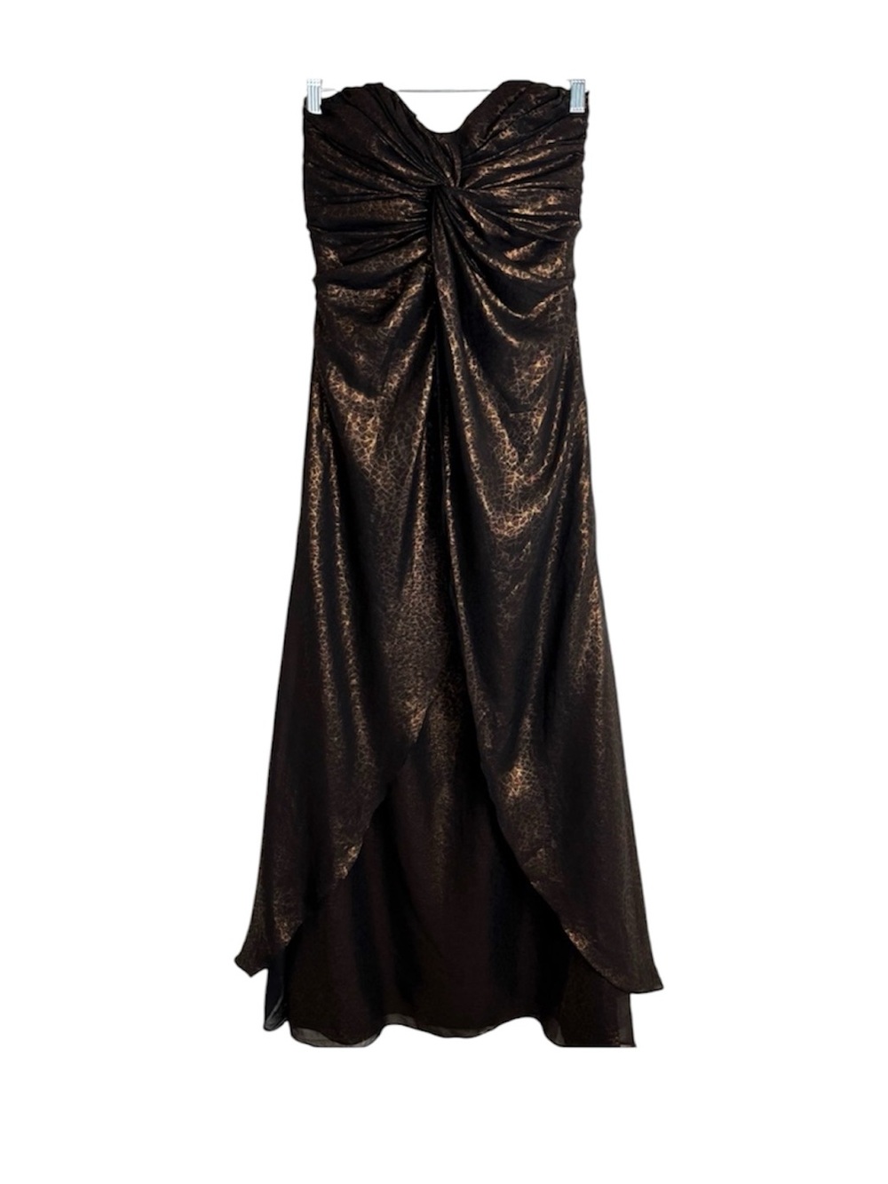 Mia Paluzzi Metallic Brown Animal Print Strapless Maxi Dress Gown Women’s 2 Gala